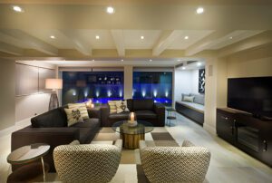 modern room with false ceiling and furniture