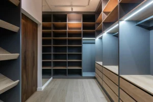 modular wardrobe with shelves for storage