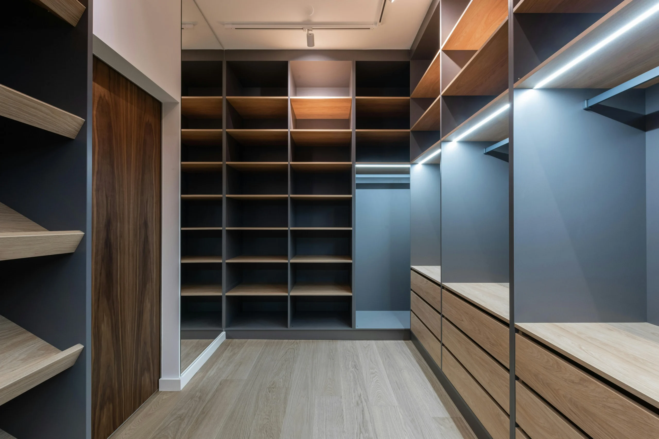 modular wardrobe with shelves for storage